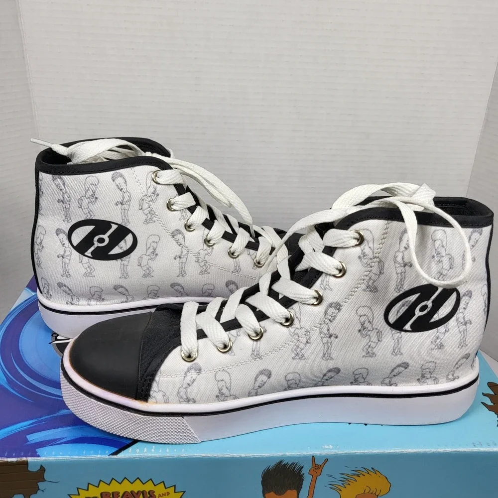 Heelys Hustle Beavis and‎ Butt-Head Mens 6 White Black Excellent Wheeled Shoes